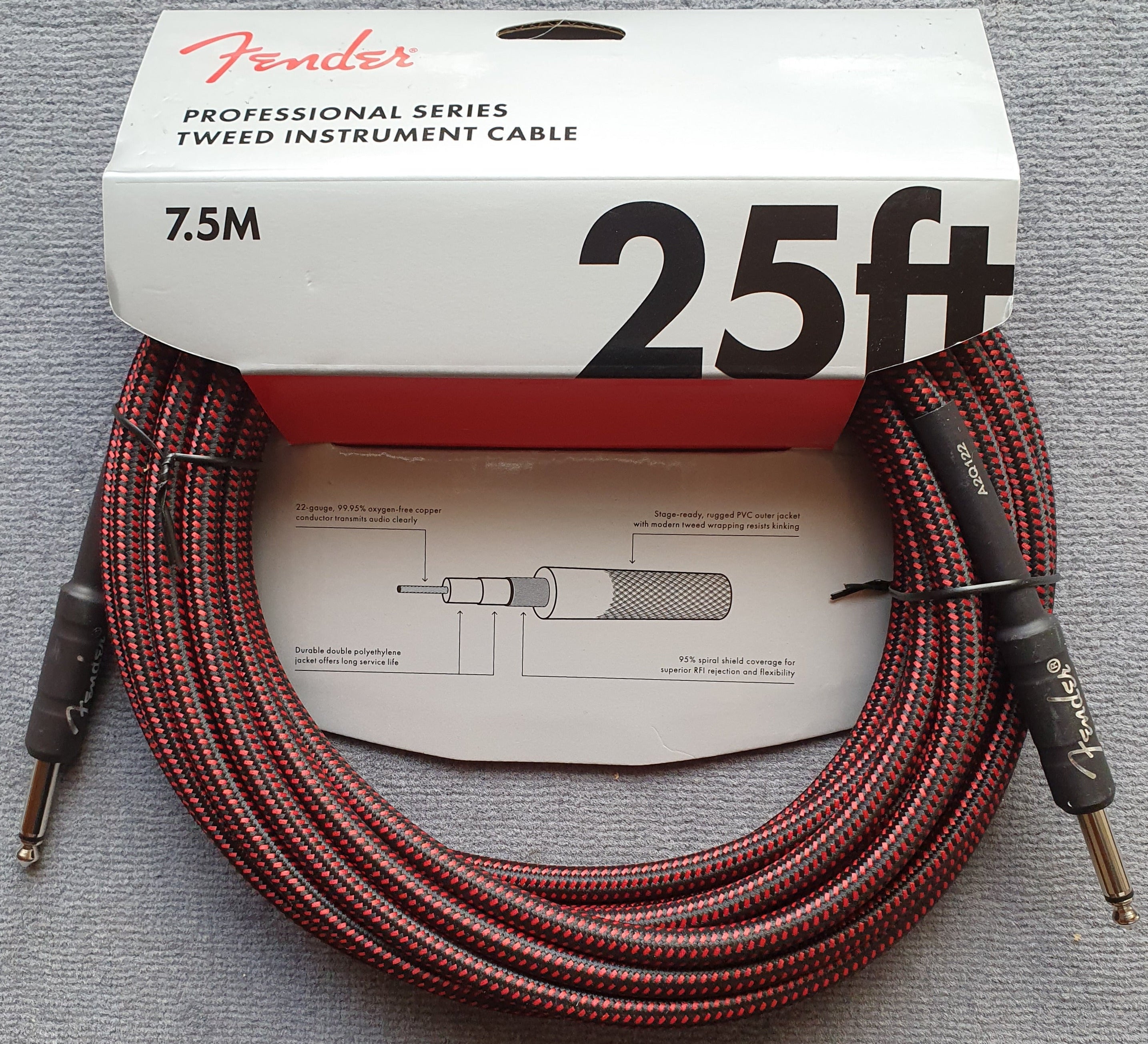 Fender® Kabel Professional Series Instrument Cable 7,5 m Red Tweed