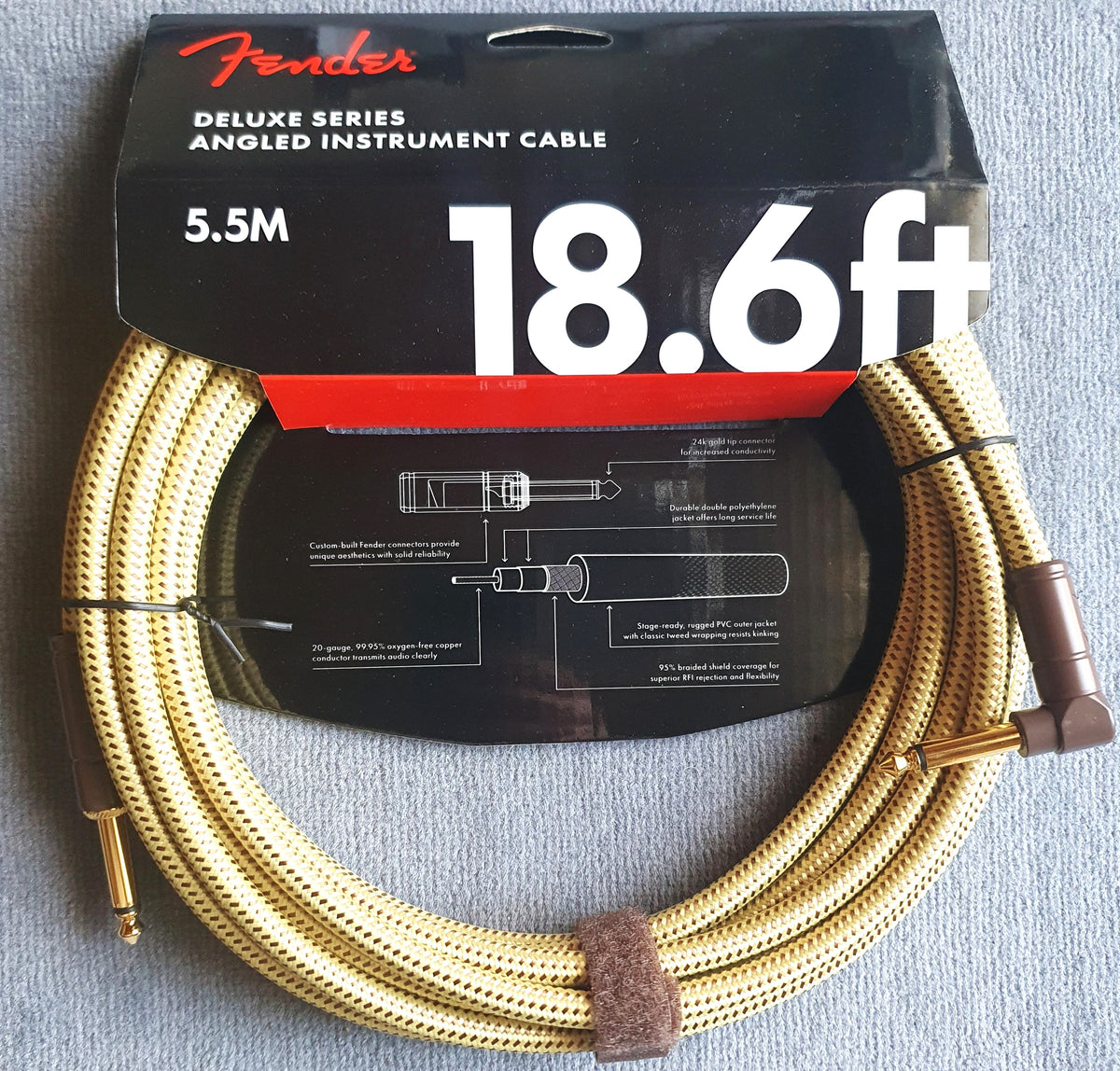 Fender® Kabel Deluxe Instrument Cable 5,5 m Tweed, angled