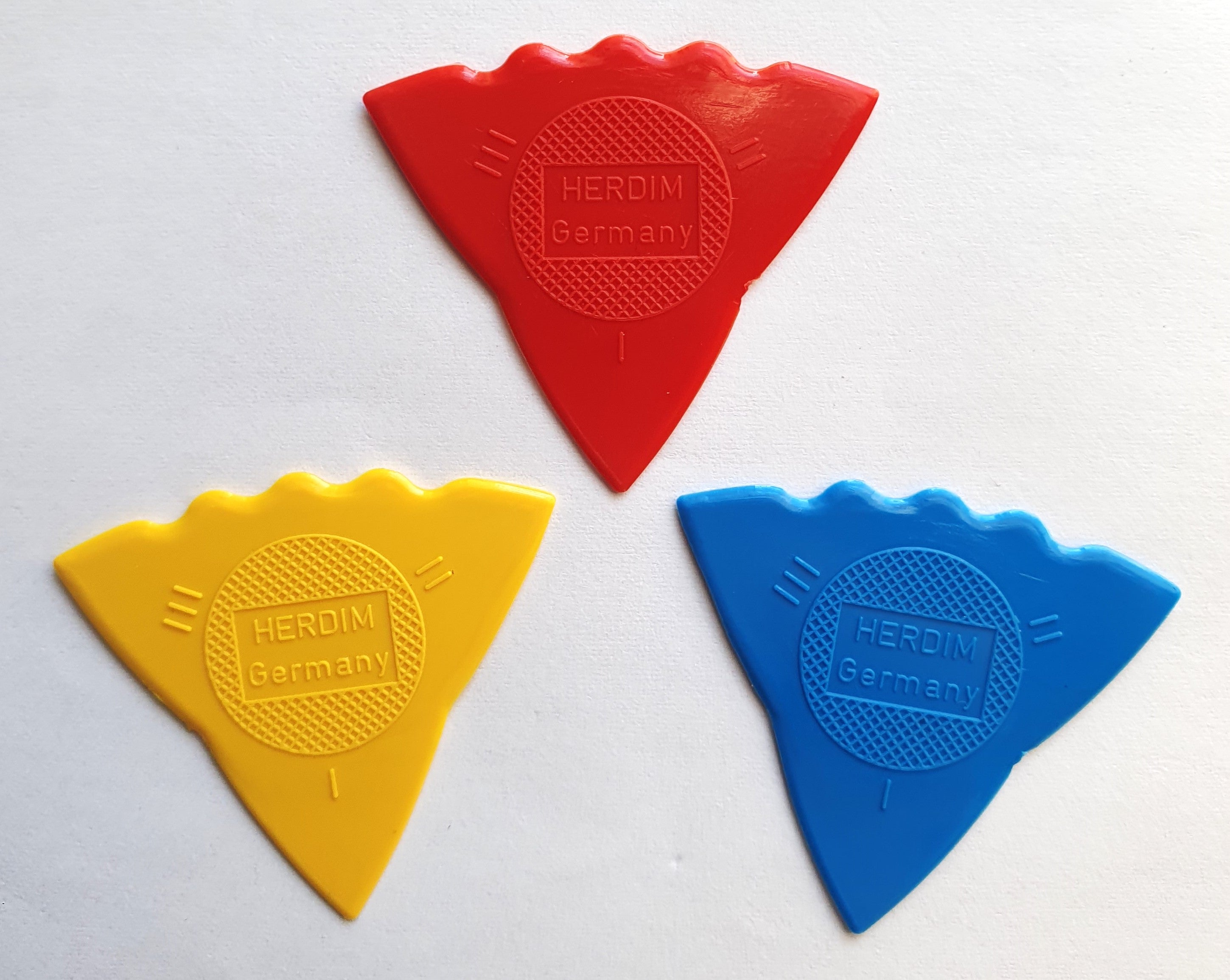 3 Herdim 3-Stärken Plektren Picks rot,gelb,blau
