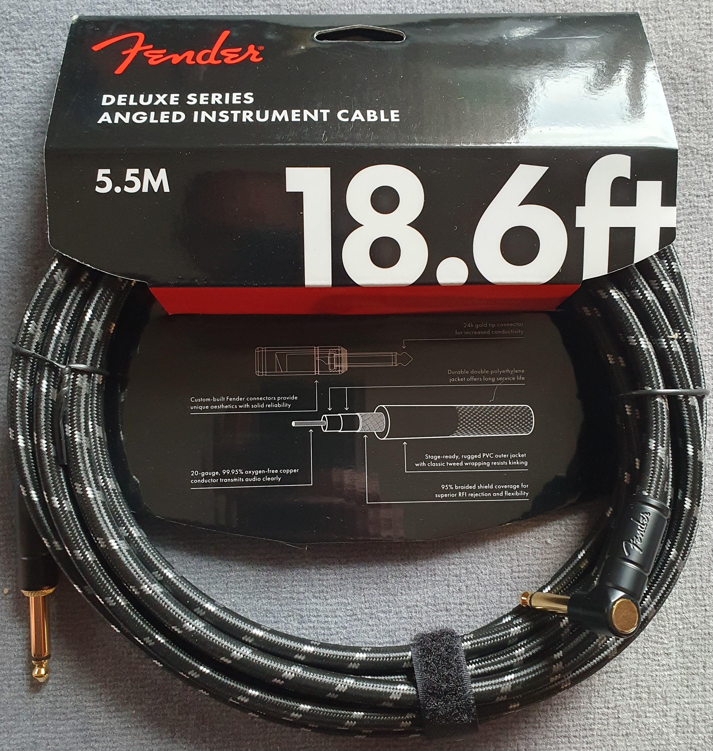 Fender® Kabel Deluxe Instrument Cable 5,5 m Black Tweed, angled