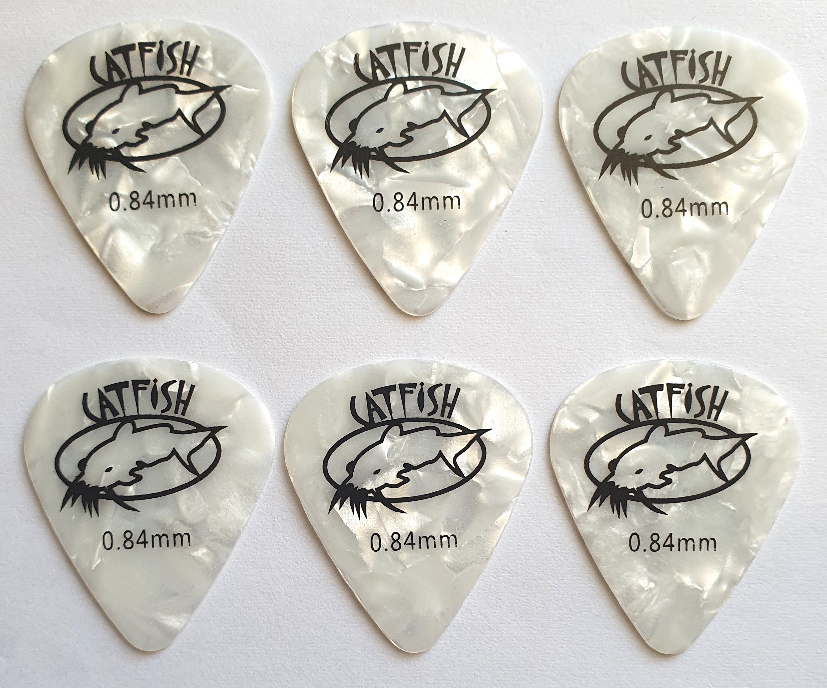6 Catfish Zelluloid Picks Plektren white pearloid 0,84 mm