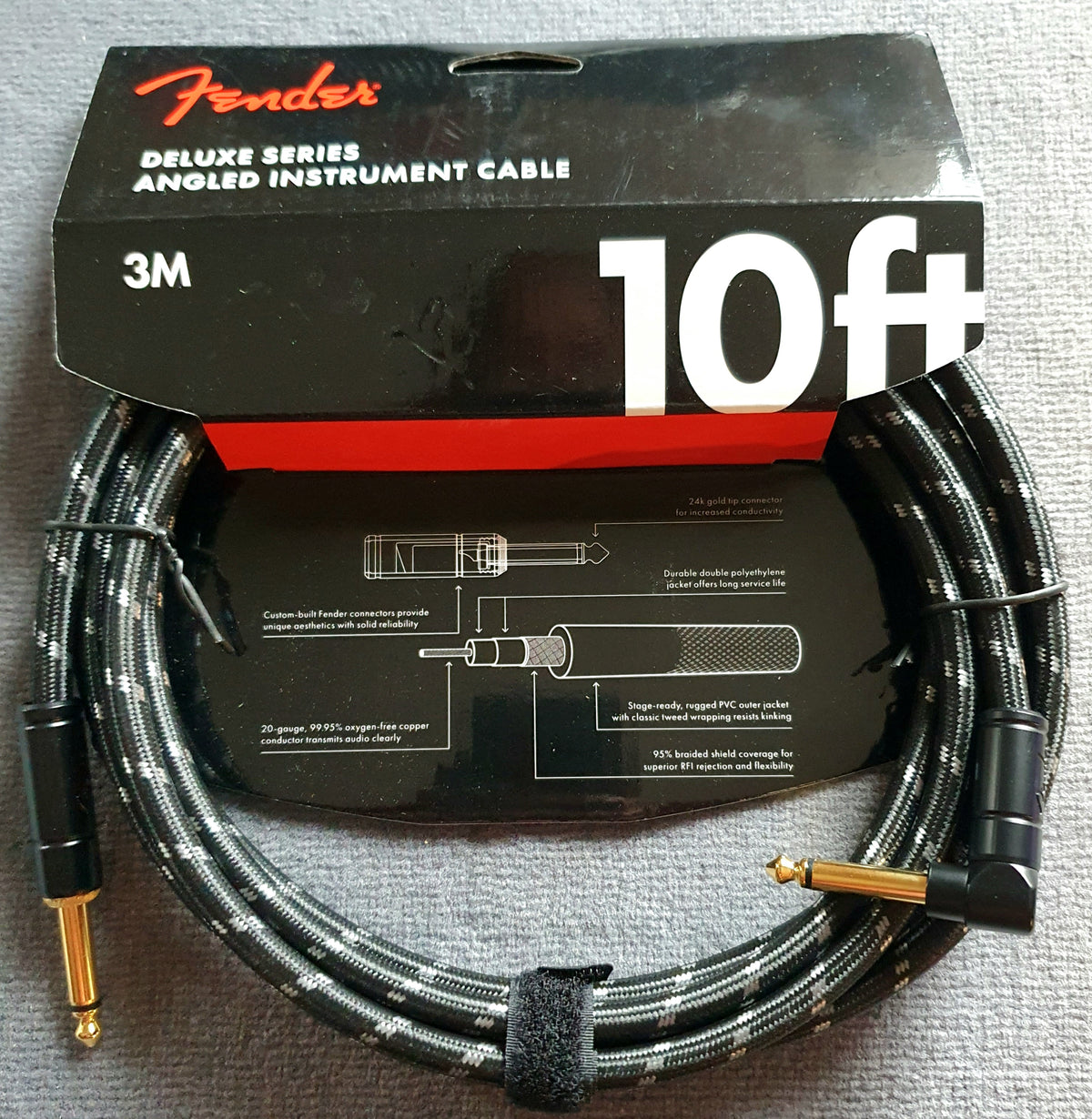 Fender® Kabel Deluxe Instrument Cable 3 m Black Tweed, angled