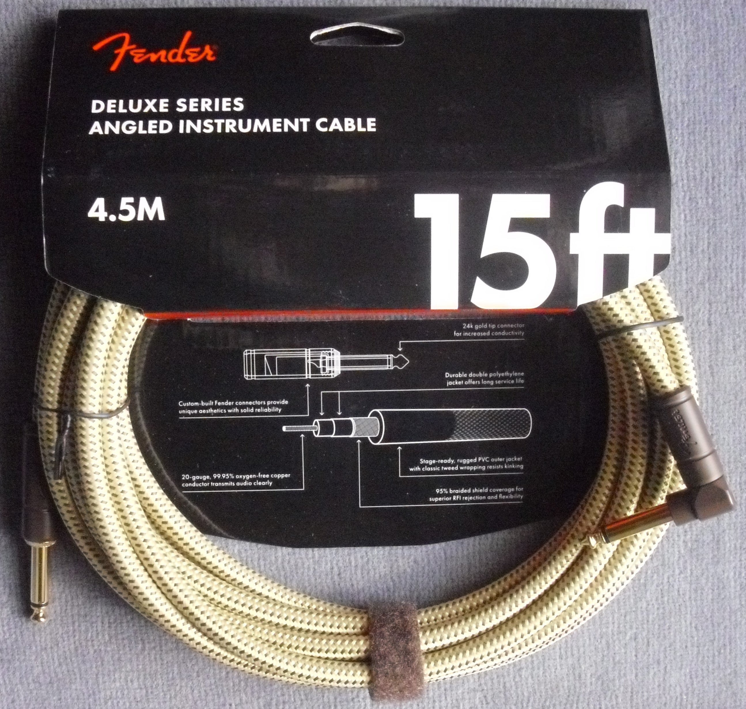 Fender® Kabel Deluxe Instrument Cable 4,5 m Tweed, angled