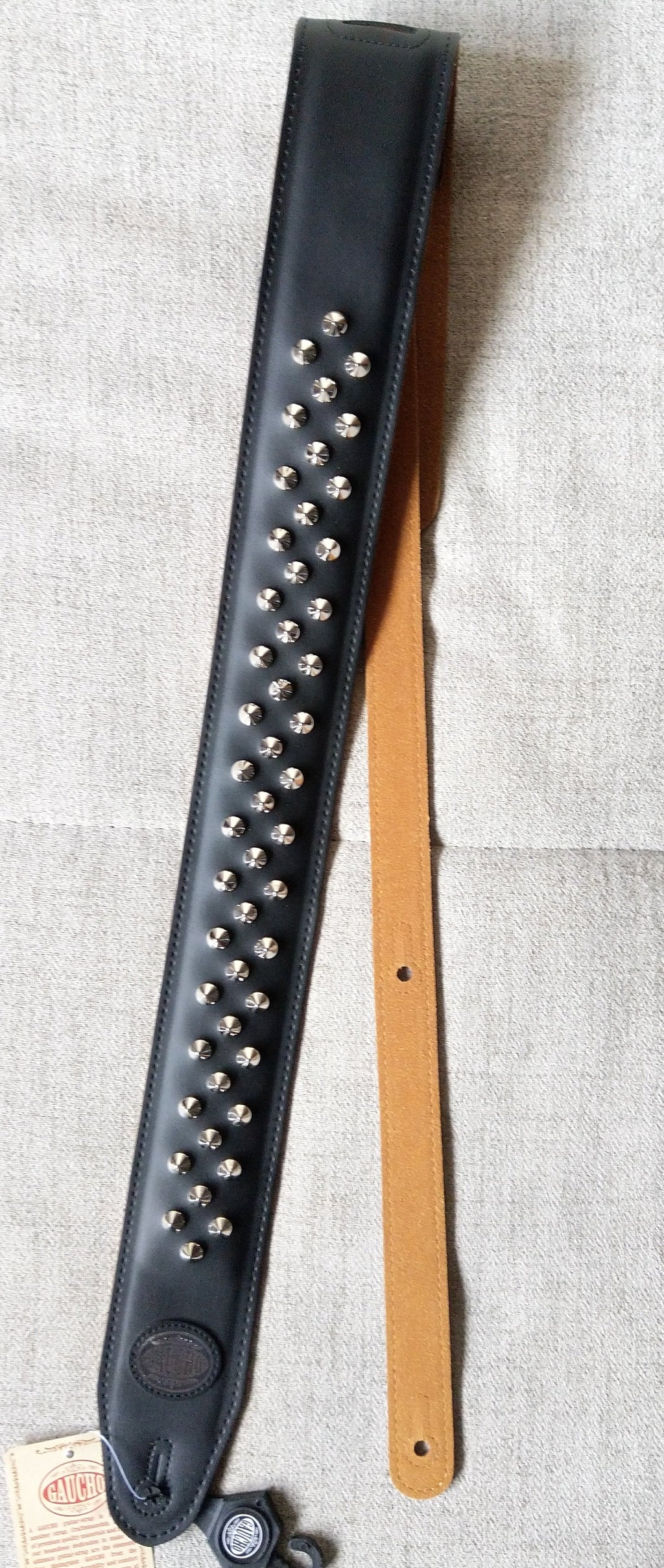 Gitarrengurt Gaucho Biker Series guitar strap black mit Buttons chrom