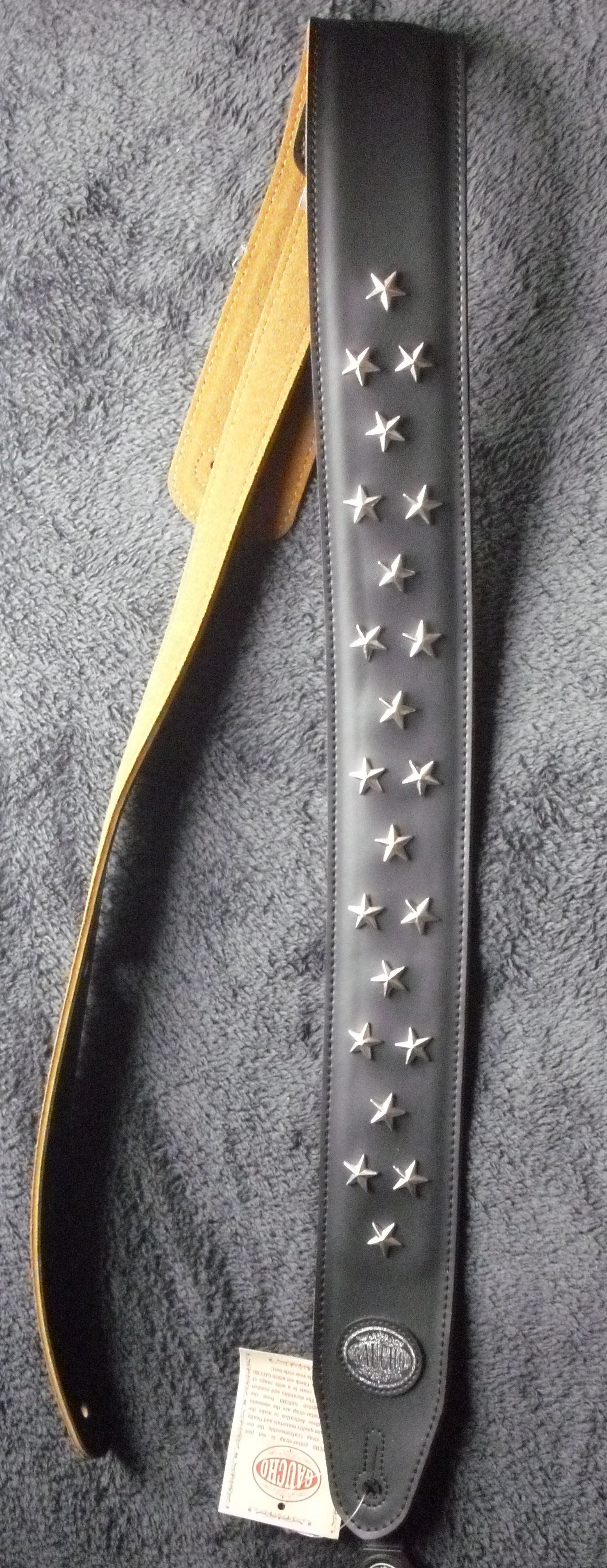 Gitarrengurt Gaucho Biker Series guitar strap black mit Sternen chrom