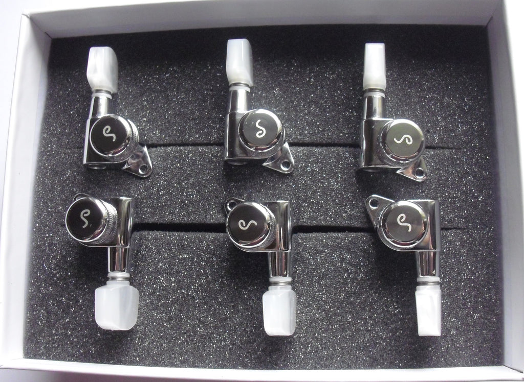 Schaller M6 Locking Tuners 135° Mechaniken 6 links Chrome/Perloid