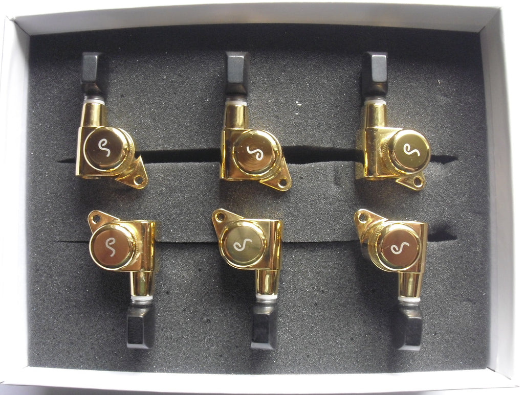 Schaller M6 Locking Tuners 135° 6 links Gold small Ebony buttons