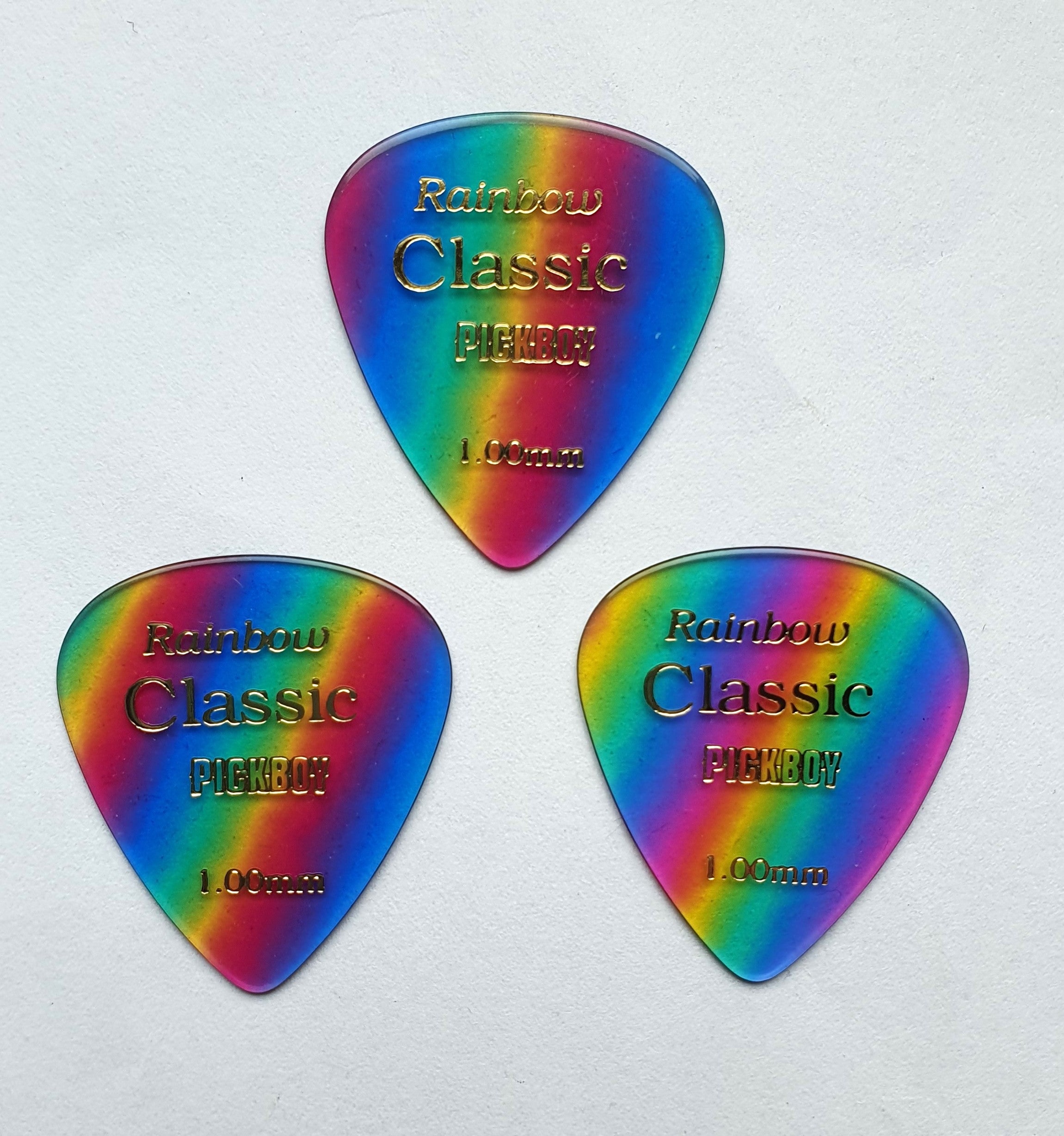 3 PickBoy Classic Celluloid Picks Plektren "Rainbow", 1,00 mm